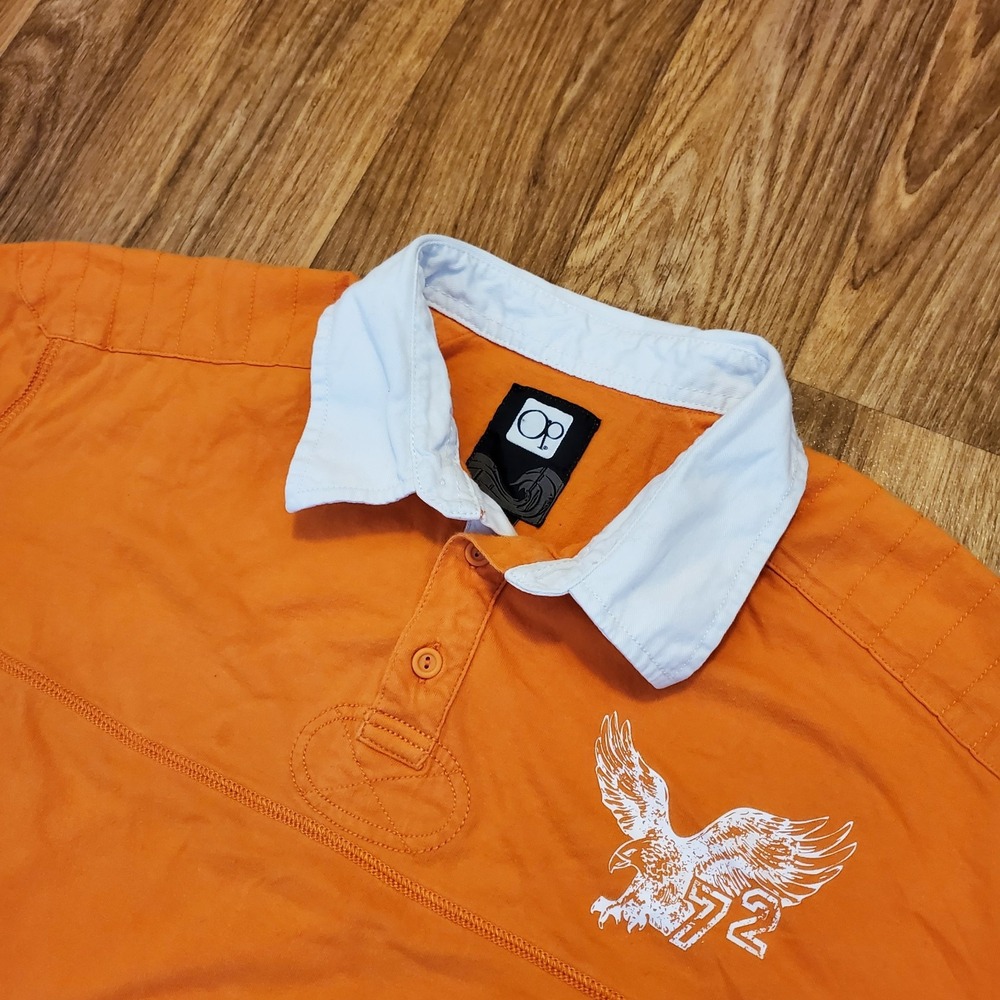 Vintage 90s Ocean Pacific Shirt Rugby Polo Men 2XL Orange Big Eagle Surf Wear‎